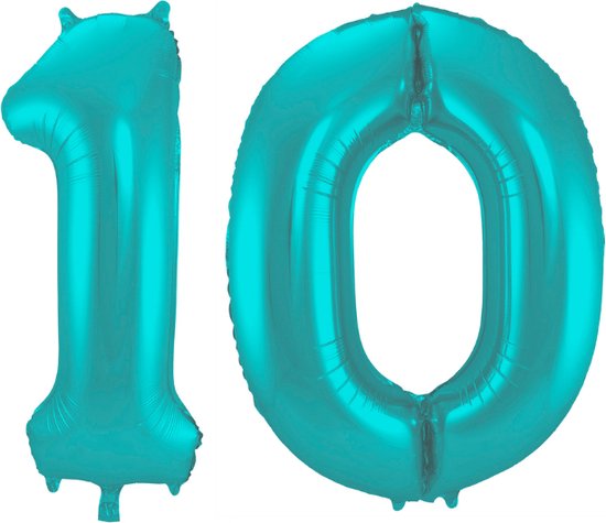 Folieballon 10 jaar metallic pastel aqua mat 86cm