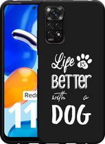 Redmi Note 11/11S Hoesje Zwart Life Is Better With a Dog - wit - Designed by Cazy