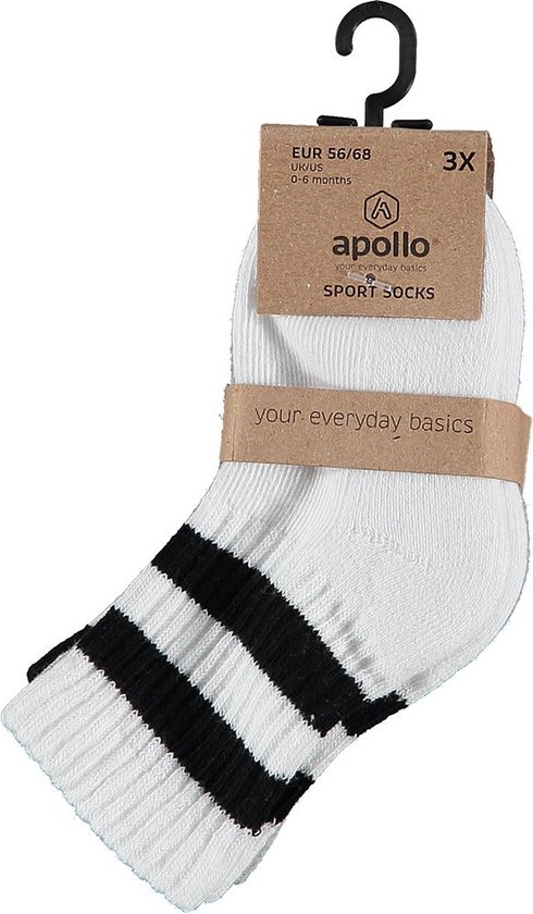 Apollo - Sokken - Sport - Baby - 3-pack - Wit - Zwart - Grijs - Maat 92/98  | bol.com