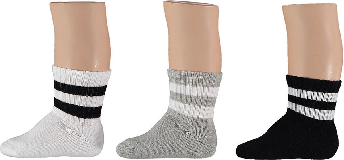 Apollo - Sokken - Sport - Baby - 3-pack - Wit - Zwart - Grijs - Maat 56/68