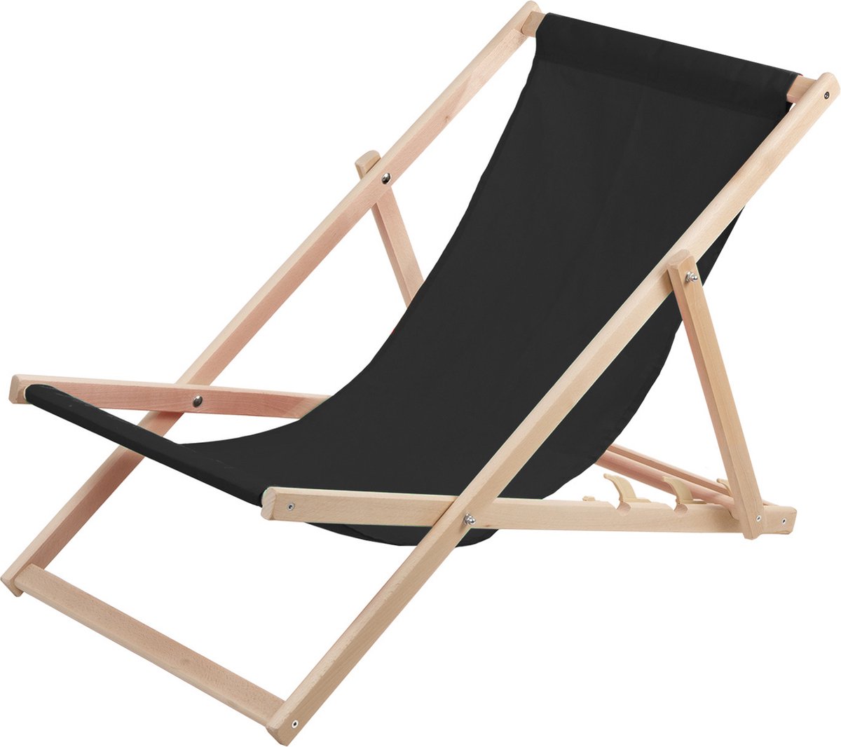 WOODOK - Ligstoel - Comfortabele houten ligstoel in zwart ideaal voor het strand, balkon, terras