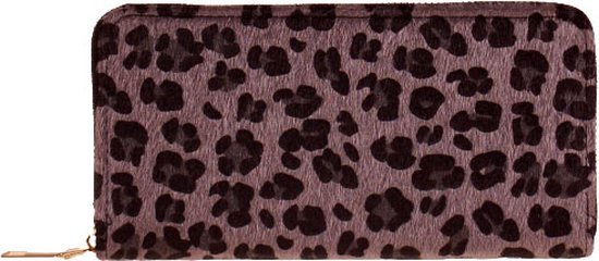 Portemonnee grijs met luipaardprint - 20x11 cm