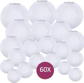 Lampionnen Voordeel pakketten Lampion Nylon wit - verlicht + afstandsbediening - 60 stuks