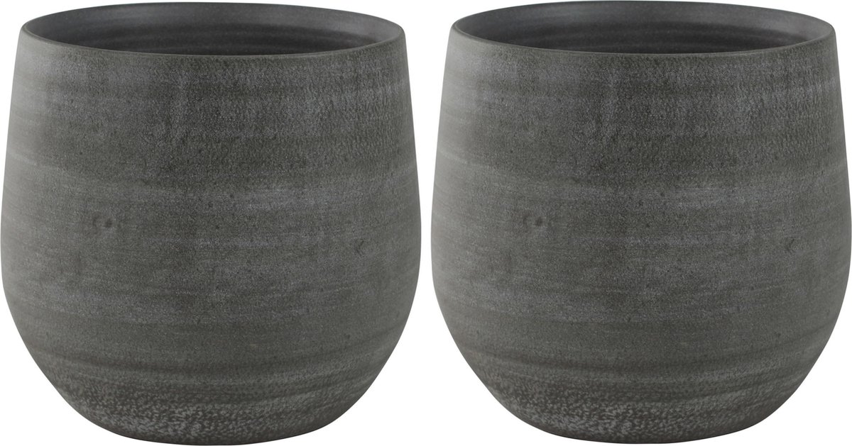Ter Steege Plantenpot/bloempot - 2x - keramiek - mystic grijs - 31 x 28 cm