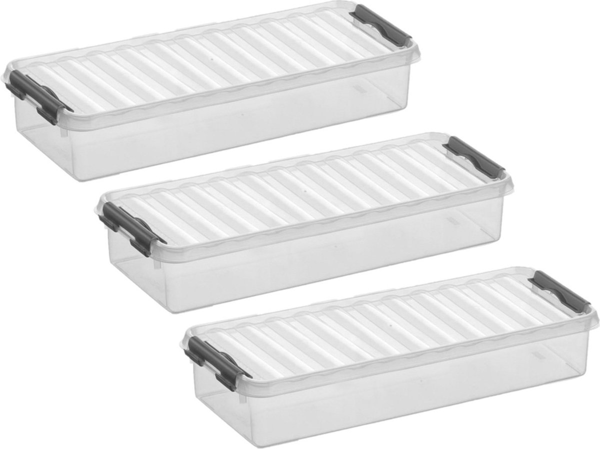 6x stuks opberg box/opbergdoos 2.5 liter 38.5 x 14 x 6.6 cm - Opslagbox - Opbergbak kunststof transparant/grijs