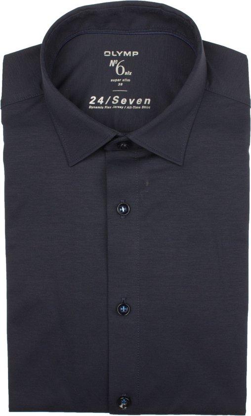 OLYMP No. Six 24/Seven super slim fit overhemd - tricot - marine blauw - Strijkvriendelijk - Boordmaat: 42