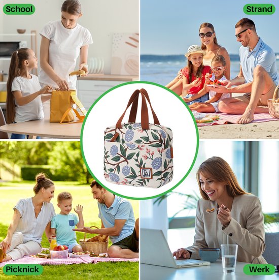 Brisby 4 Laags Geïsoleerde Koeltas - Lunchtas 4 liter - Bloemetjes Wit