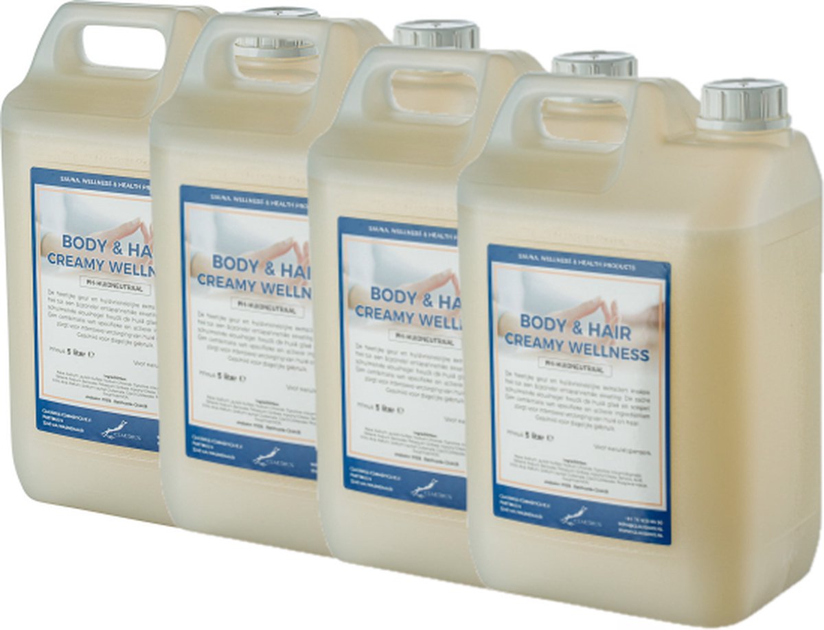 Goedkoopste Body & hair Creamy Wellness 5 Liter - set van 4 stuks - 2 in 1 voor lichaam en haar.