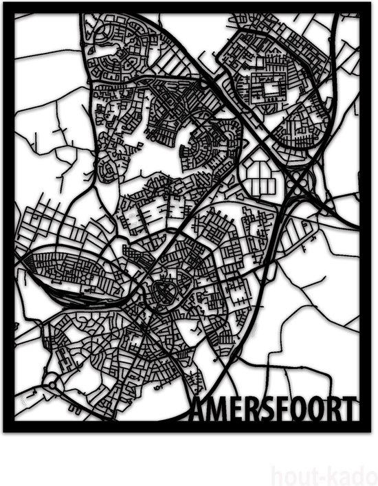 Hout-Kado Citymap Amersfoort - Zwart - Houten Stadskaart - Houten wanddecoratie - Plattegrond