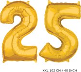 Mega grote XXL gouden folie ballon cijfer 25 jaar. leeftijd verjaardag 25 jaar. 115 cm 40 inch. Met rietje om ballonnen mee op te blazen.