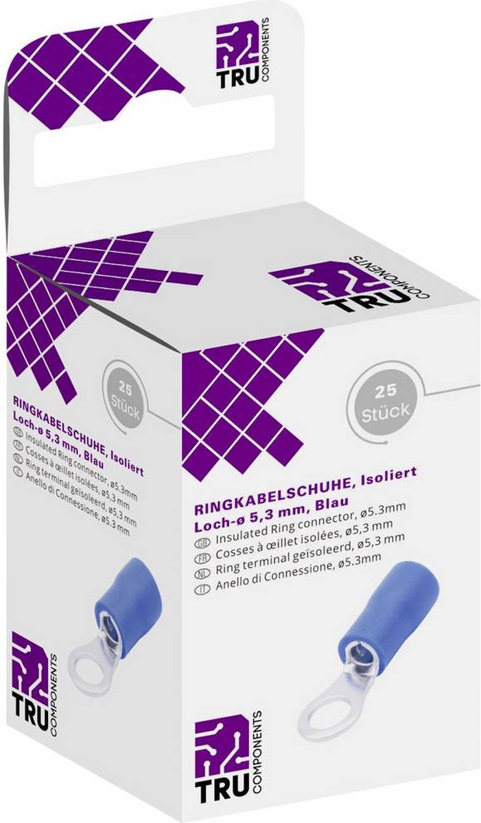 TRU COMPONENTS T1904C062 Ringkabelschoen Dwarsdoorsnede (max.): 2.50 mm² Gat diameter: 5.30 mm Deels geïsoleerd Blauw 2