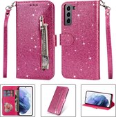 Glitter Bookcase voor Samsung Galaxy S22 Plus | Hoogwaardig PU Leren Hoesje | Lederen Wallet Case | Telefoonhoesje | Pasjeshouder | Portemonnee | Roze