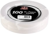 100x Witte bordjes van karton rond 18 cm - Wegwerpborden van karton - Feestbordjes - Feestartikelen tafeldecoratie