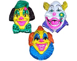 Set van 3x stuks Carnaval Clown thema wanddecoraties - 60 x 60 cm per stuk - Versieringen - feestartikelen