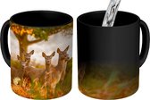 Magische Mok - Foto op Warmte Mok - Bosdieren - Herten - Licht - 350 ML - Uitdeelcadeautjes