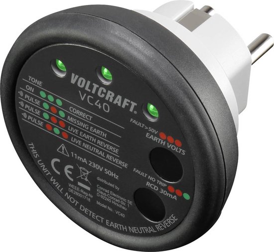 Voltcraft vc40 stopcontacttester cat ii 300 v