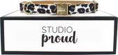 Studio Proud - Halsband - tijgerprint  - bronskleurige accenten - maat S - te combineren met bijpassende riem