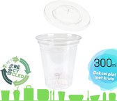 Smoothiebeker met platte deksel met kruis 100 % recycled PET | Wegwerpbeker voor frisdrank en smoothies | 300 ml | Ø 95 mm | rPET | 100 stuks