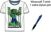 Minecraft T-shirt - Kleur Wit - 100% Katoen. Maat 128 cm / 8 jaar + EXTRA 1 Stylus Pen.