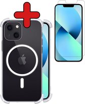 Hoes voor iPhone 13 Magsafe Hoesje Geschikt Voor Magsafe Compatible Shockproof Hoes Siliconen Case Met Screenprotector - Transparant
