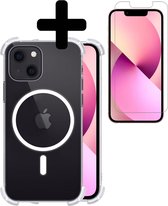 Hoesje Geschikt voor iPhone 13 Mini Hoesje Geschikt voor Magsafe Siliconen Shock Proof Case Met Screenprotector - Transparant