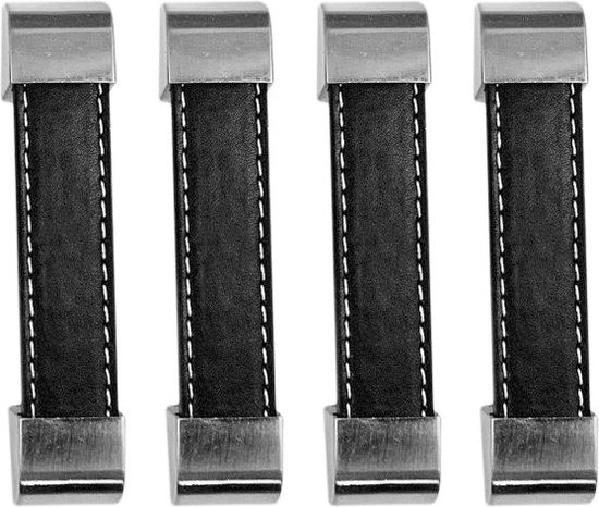 Set de 4 poignées en cuir noir (96 mm, embout métallique)