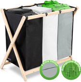 Happy Goods Wasmand 3 vakken – Wassorteerder – Waszakken voor wasgoed – Incl. schroevendraaier – Zwart / Wit / Grijs - 105L