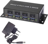 Renkforce 4 ports USB 3.0 hub Steel casing, individually connectable, wall mount option Black