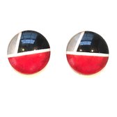 Clip Oorbellen Rood Wit Zwart- 1.7 cm- Zilverkleurig- Geen gaatje- Charme Bijoux