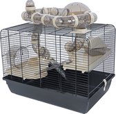 Interzoo Cage pour hamster Galaxy avec terrasse noir/noir 58x38x55 cm