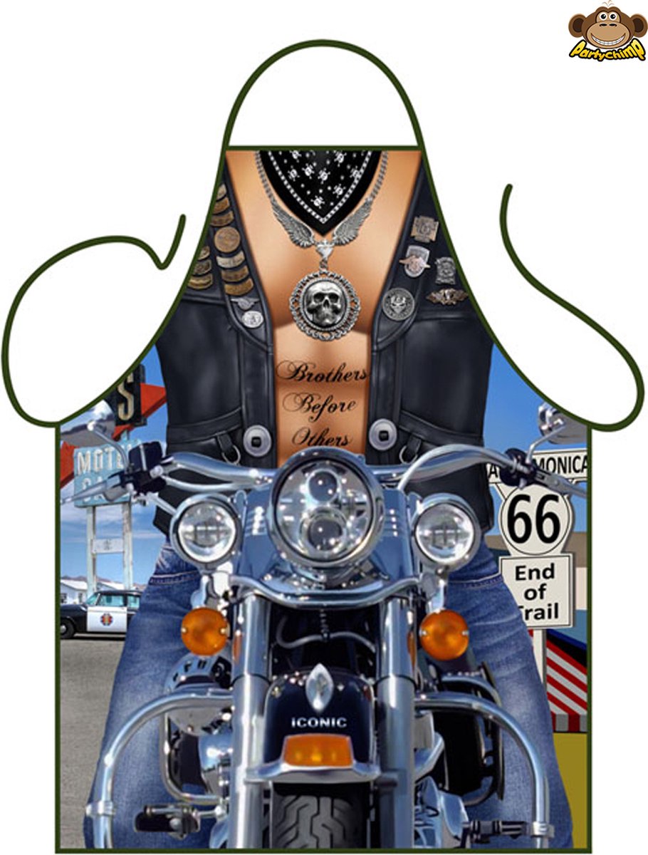 Partychimp Schort Biker Man Vaderdag Cadeau BBQ Schort - 80 x 56 cm - Polyester