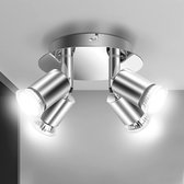 plafondspots - 4 rond licht - LED plafondlamp - draaibaar GU10 Metarial ijzer en chroom Moderne spotlamp - voor binnen woonkamer Slaapkamer Keuken (zonder lamp)