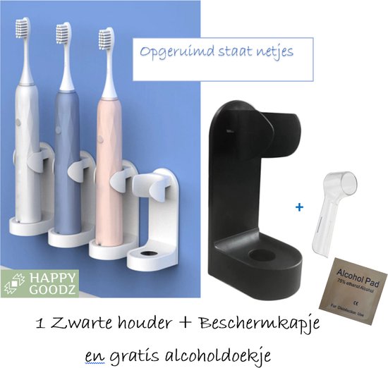 Happy Goodz kwalitatieve Elektrische tandenborstelhouders ZWART 1 stuk + 1  opzet... | bol.com