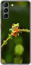 Geschikt voor Samsung Galaxy S21 hoesje - Kikker - Takken - Groen - Siliconen Telefoonhoesje