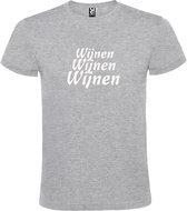 Grijs  T shirt met  print van "Wijnen Wijnen Wijnen " print Wit size L
