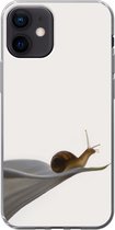 Geschikt voor iPhone 12 hoesje - Slak - Lelie - Grijs - Siliconen Telefoonhoesje