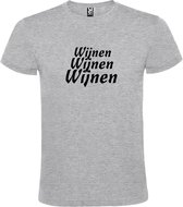 Grijs  T shirt met  print van "Wijnen Wijnen Wijnen " print Zwart size XXXXL