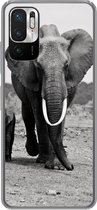 Geschikt voor Xiaomi Redmi Note 10 5G hoesje - Olifant - Kind - Zwart - Wit - Siliconen Telefoonhoesje