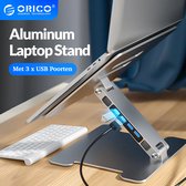 Orico - Laptopstand - Laptop Standaard - Ergonomisch - USB Hub - 4 USB Poorten - Opvouwbaar & Verstelbaar - Aluminium - Zilver