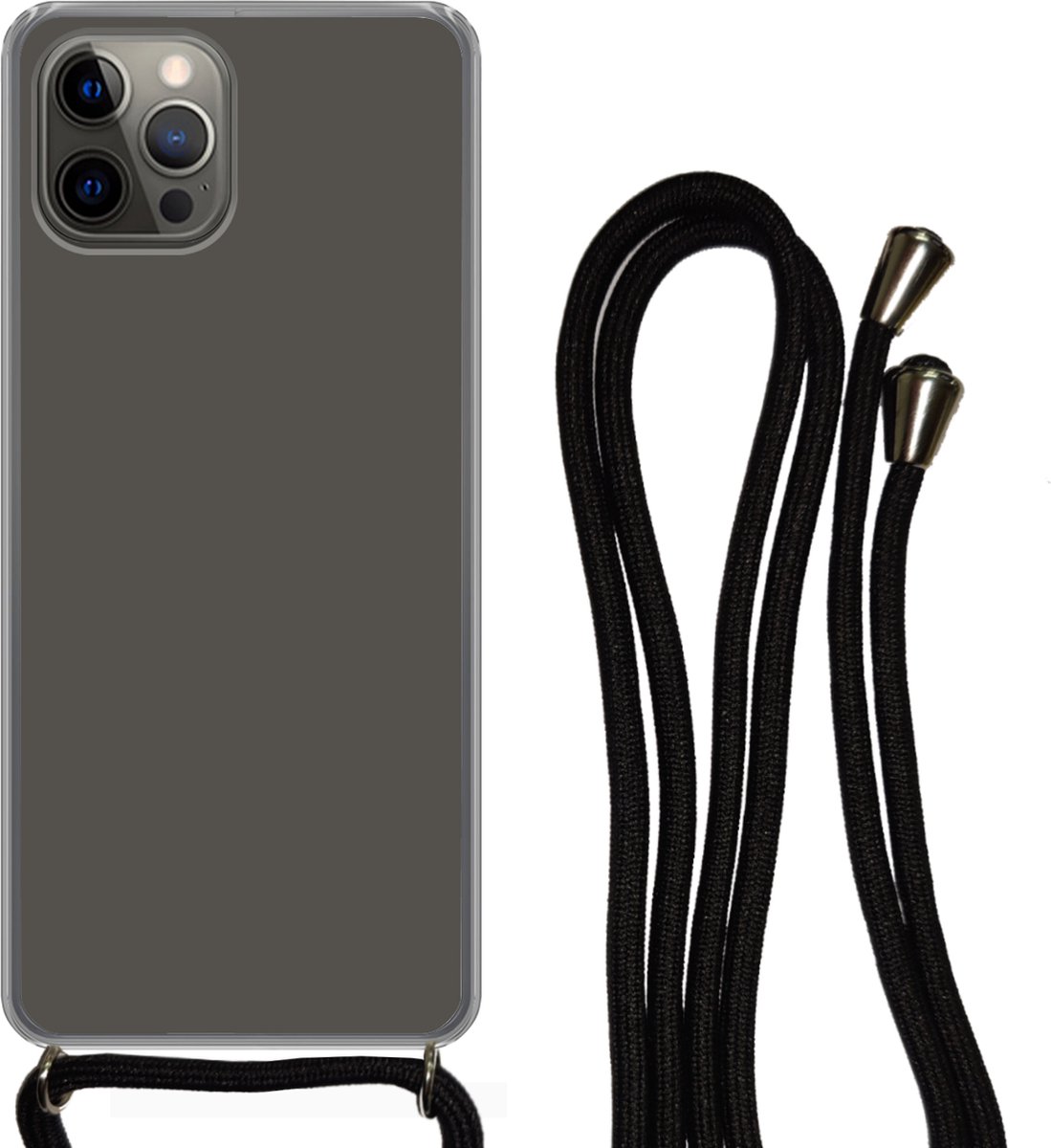 Telefoonhoesje Geschikt voor iPhone 13 Pro Max - Grijs - Kleuren - Effen - Siliconen - Crossbody - Backcover met Koord - Telefoonhoesje met koord - Hoesje met touw Telefoonhoesje