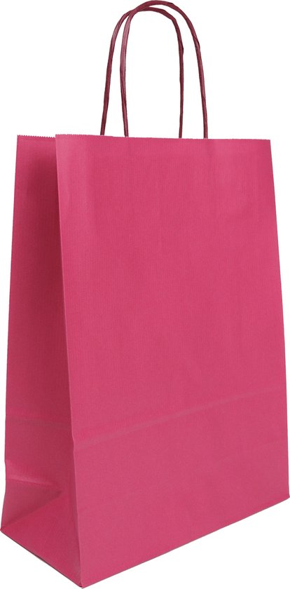 Papieren Draagtassen - Fuchsia Roze - 18+8x24 - Gedraaide grepen - 50 Stuks