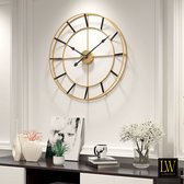 LW Collection Wandklok goud 80cm - Industriële gouden wandklok - Moderne wandklok goudkleurig - Stil uurwerk
