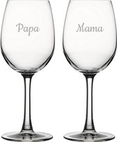 Gegraveerde witte wijnglas 36cl Mama & Papa