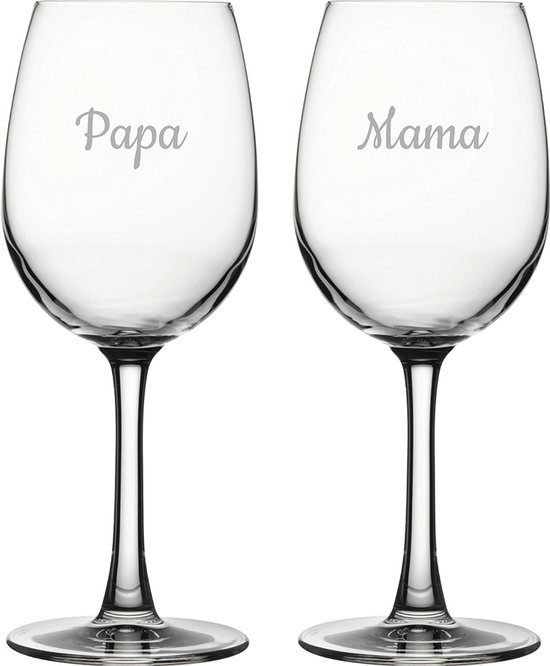 Gegraveerde witte wijnglas 36cl Mama & Papa