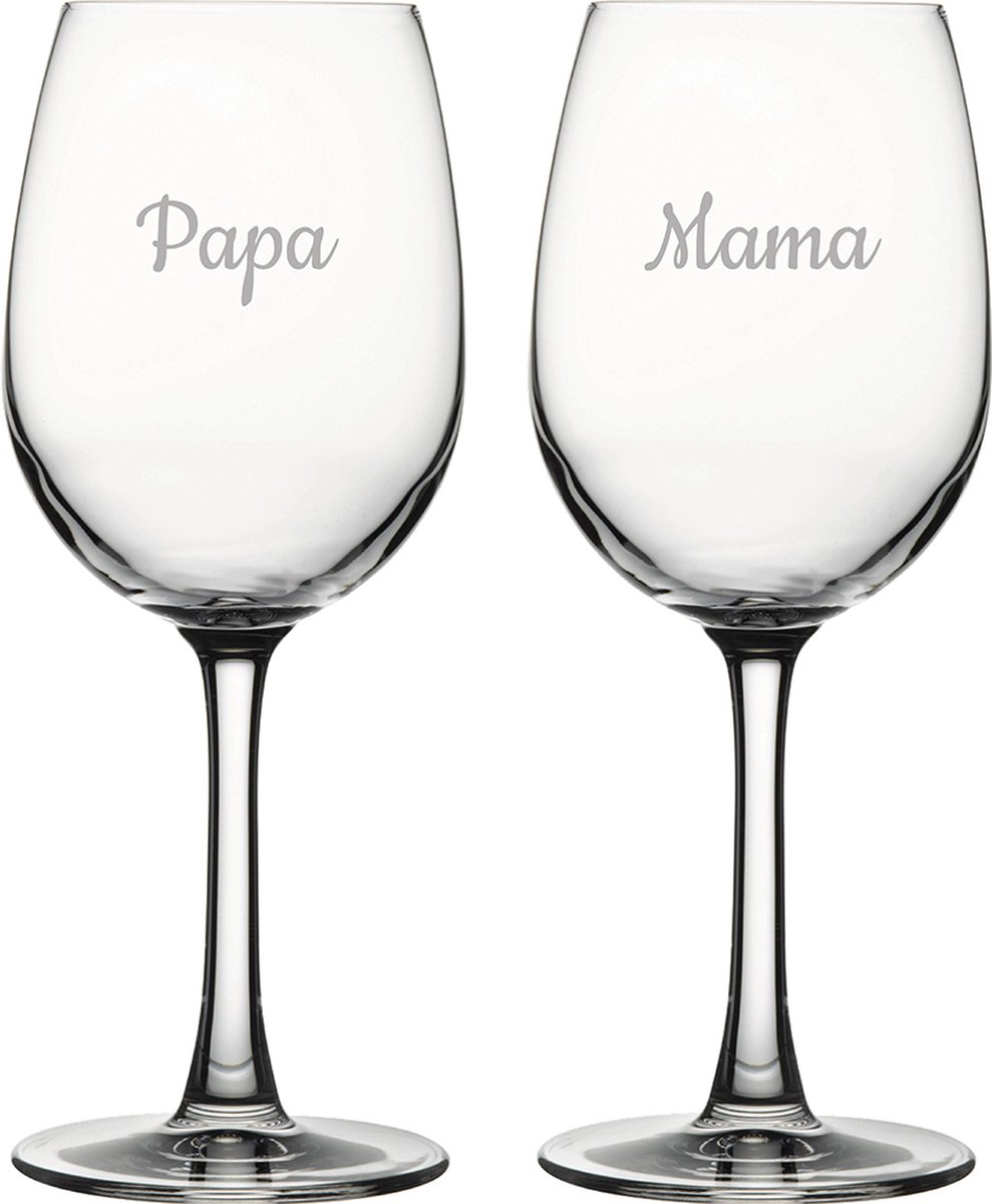 Gegraveerde witte wijnglas 36cl Mama & Papa