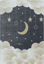 Tapis pour enfants à poil ras Motif de étoilé nuage lune Jaune