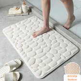 Renor Antislip Badmat - Absorberend - Douche Mat - Badkamer - 3D Stenen Patroon - Zacht en Comfortabel - Wit - 50x80 cm