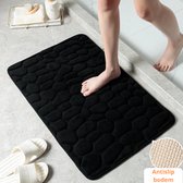 Renor Antislip Badmat - Absorberend - Douche Mat - Badkamer - 3D Stenen Patroon - Zacht en Comfortabel - Zwart - 50x80 cm