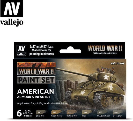 Foto: Vallejo val70203 model color wwii american armour infantry set 6 x 17 ml