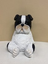 Decoratief polyresin slapend dier - zwart+witte hond - hoogte 20x9x17 cm - Voor binnen & buiten - Woonaccessoires - Woondecoratie - Decoratieve beelden